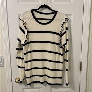 SHEIN Curve Black and Creme Striped Knit Sweater Ruffle 4X